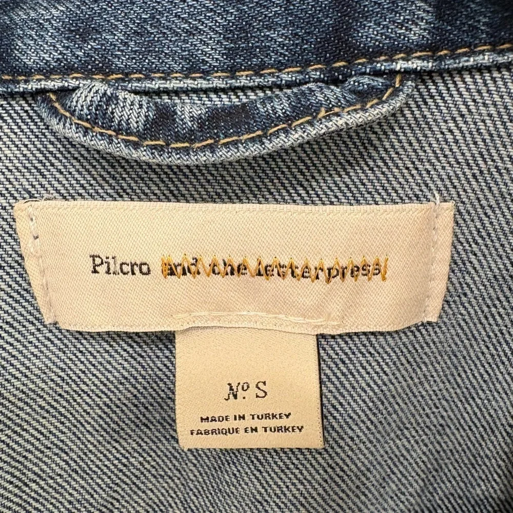 Anthropologie Pilcro Embellished Distressed Denim Trucker Jacket Size Small - Picture 3 of 16